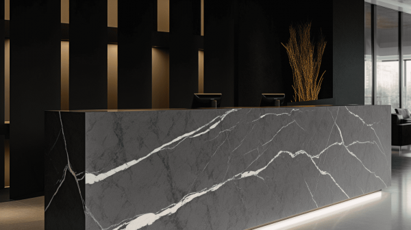 Ресепшен из кварцевого агломерата Marquina (Маркина)
